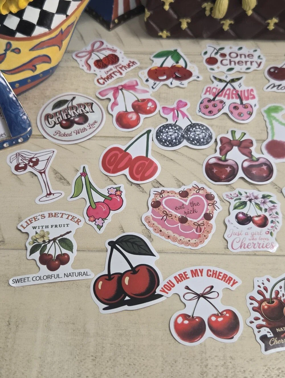 Lot of 30 Cherry Aesthetic Vinyl Stickers Pack - Coquette Y2K Variety, NEW